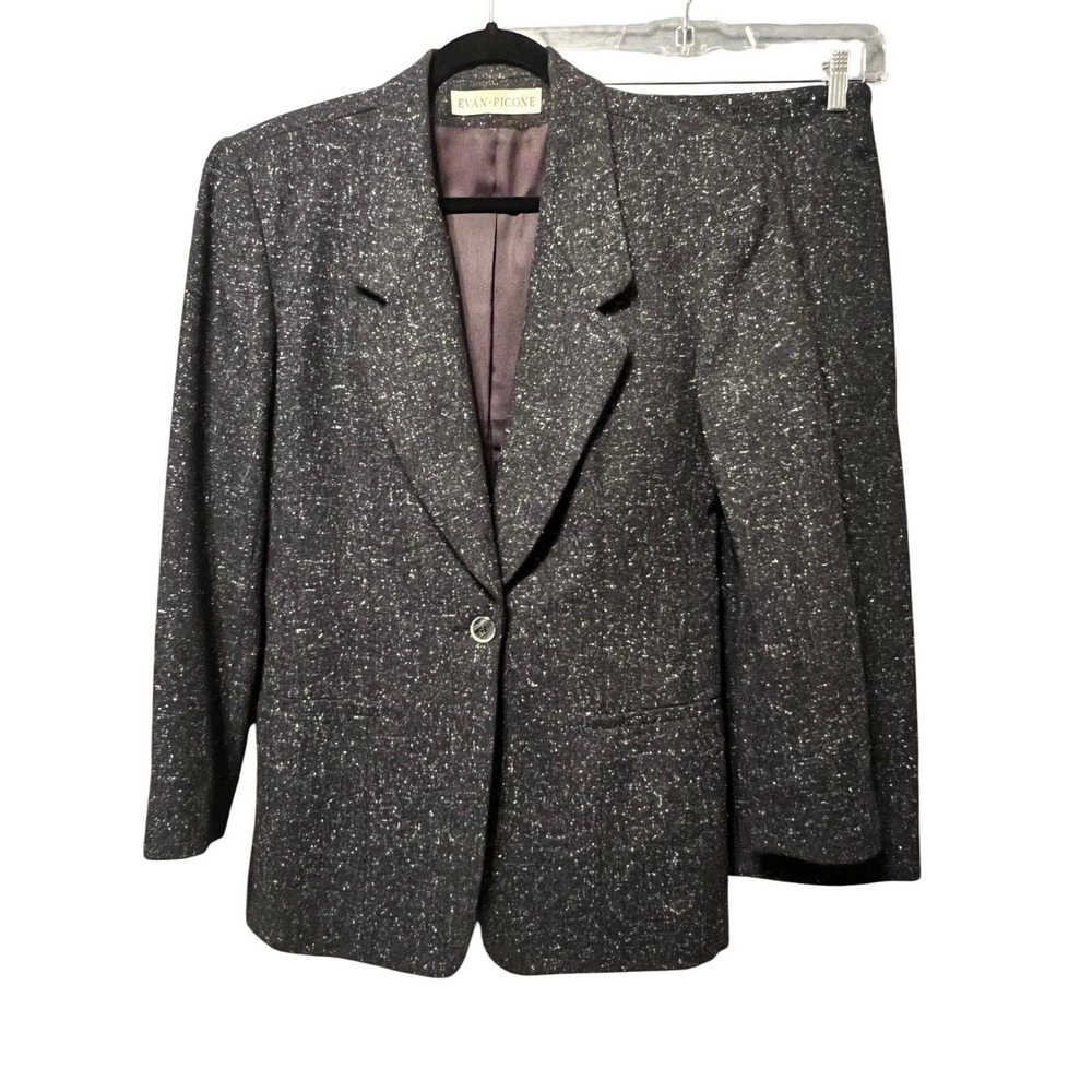 Evan-Picone Women's 6 Tweed Skirt Suit Set Blazer & Skirt Gray Black Made USA